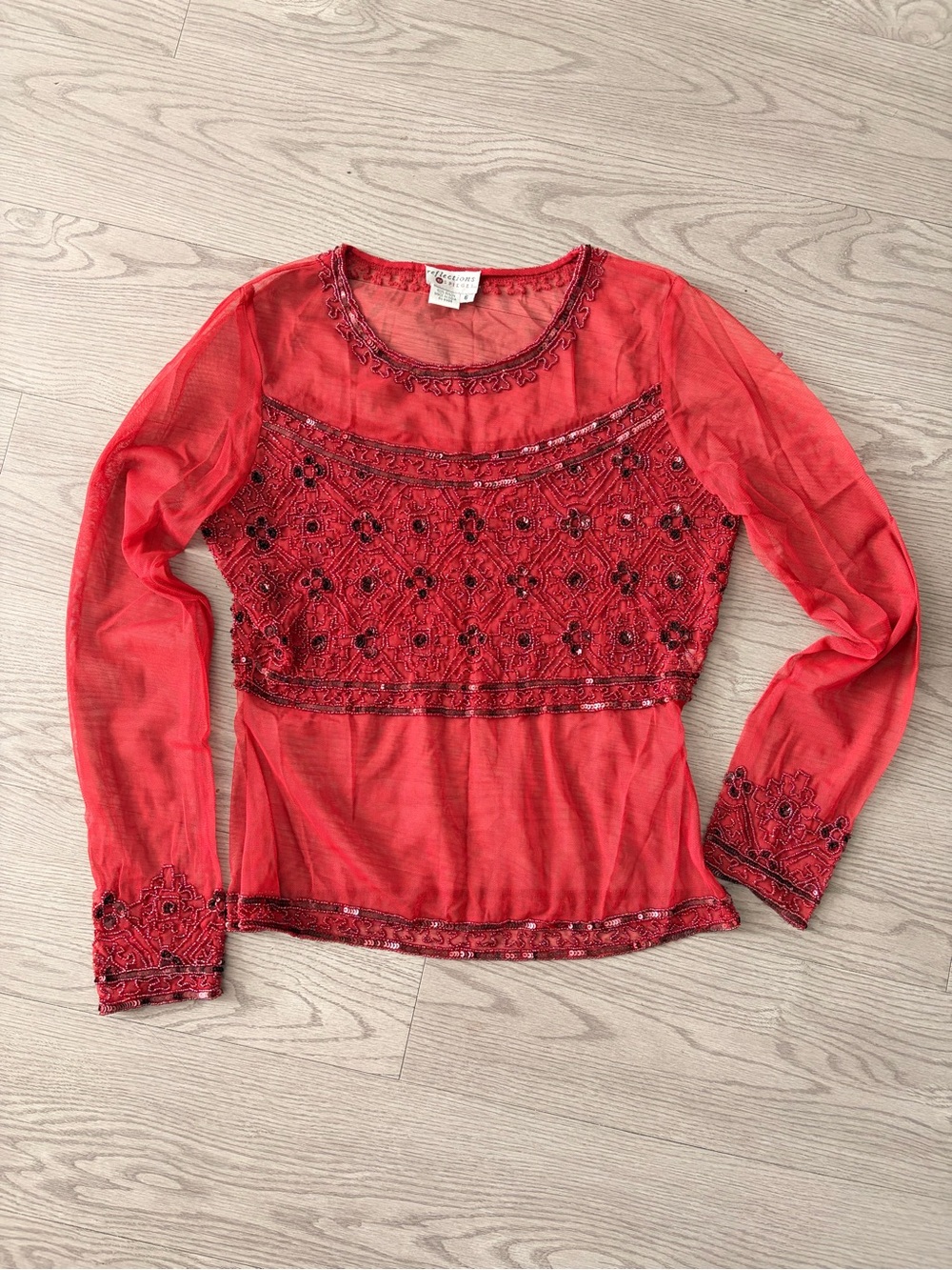 Vintage Red beaded mesh top by Spiegel- Size 6